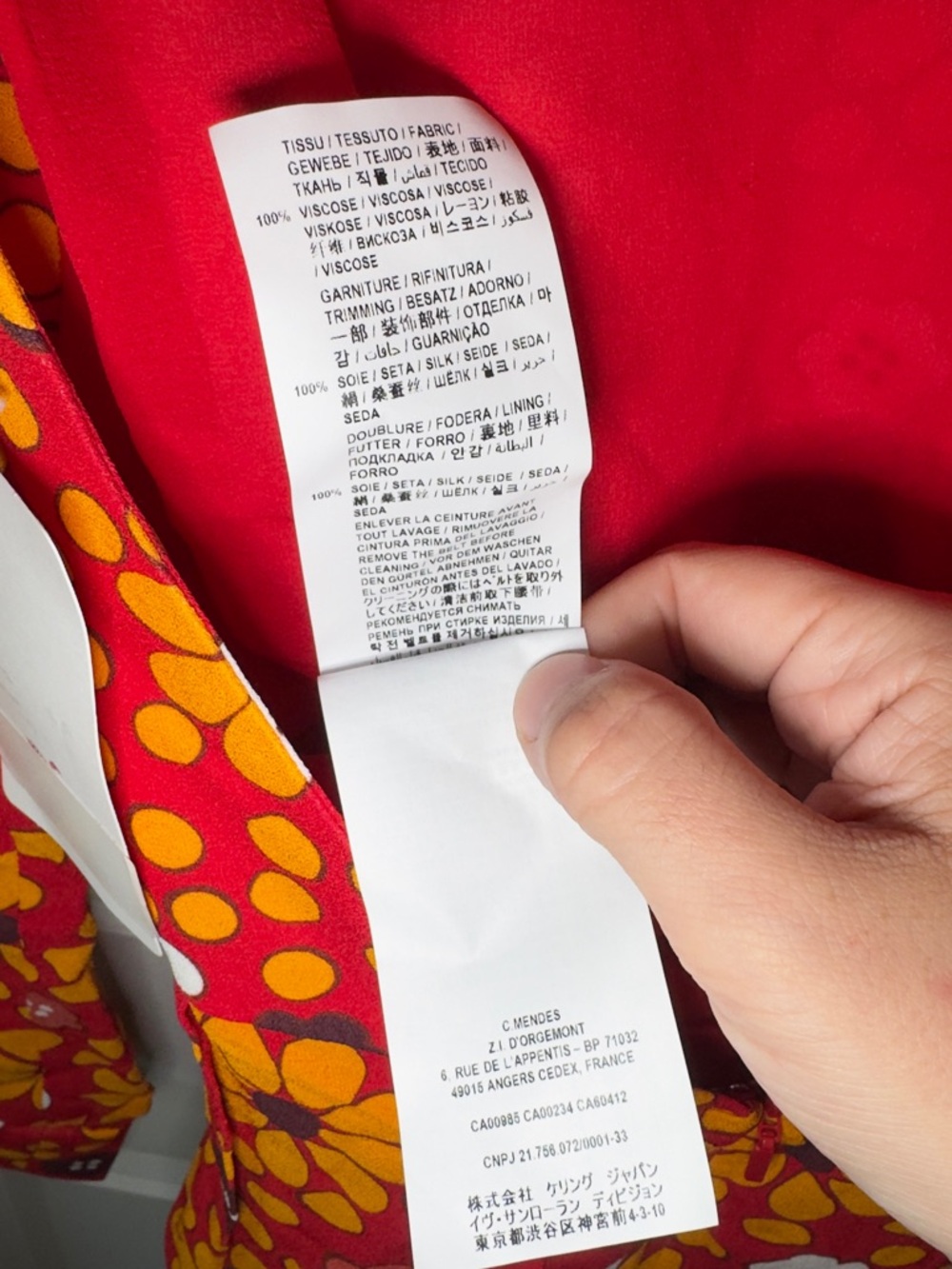 Saint Laurent Belted High Neck Flower Print Dress Red and Jaune - Picture 16 of 16